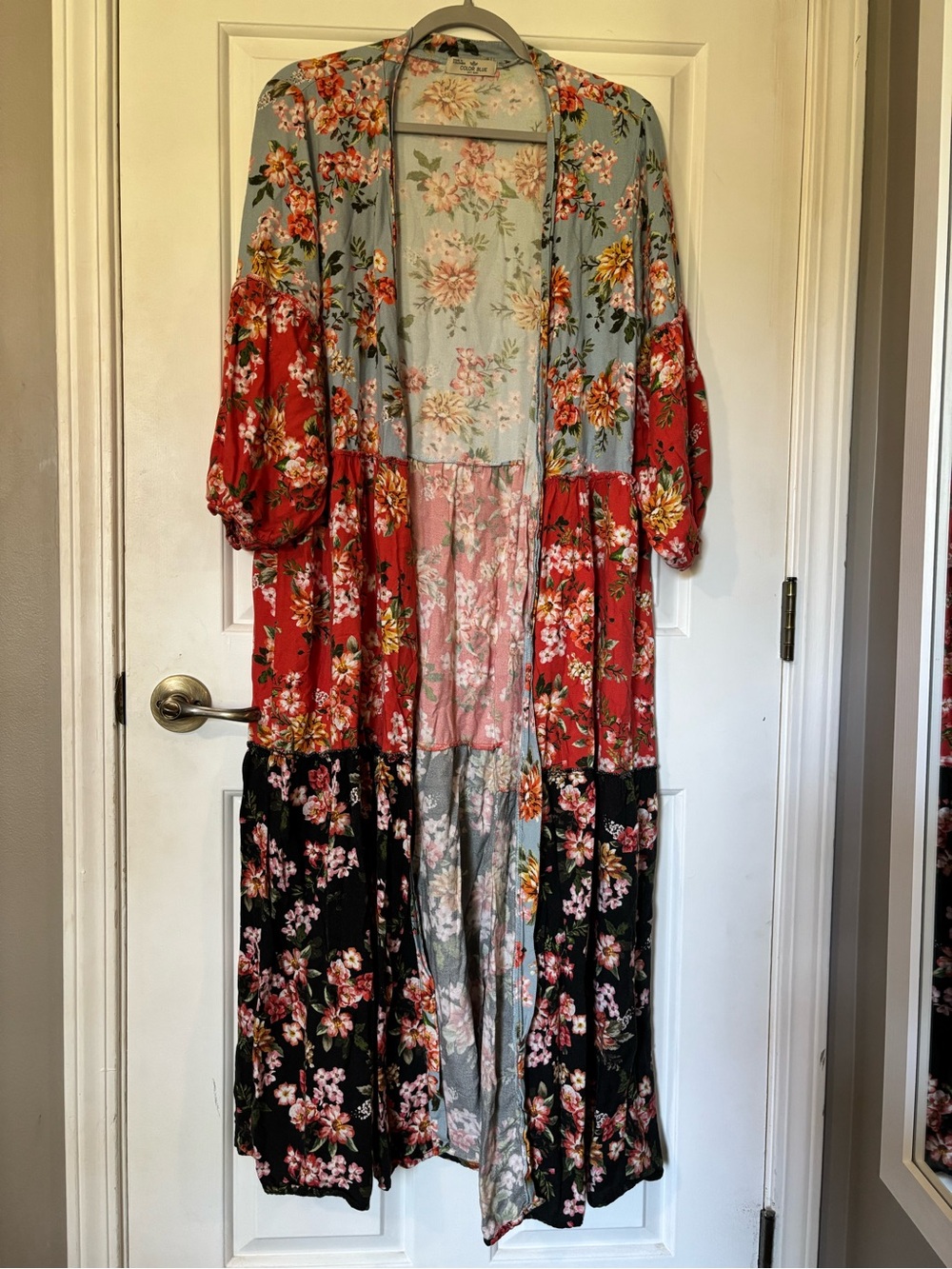 Mixed Floral Patchwork Floor Length Boho Duster. Gorgeous & EUC.